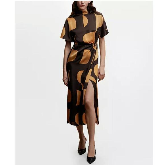 MNG Size O Abstract Printed Satin Maxi Ladies Dress - Picture 1 of 10